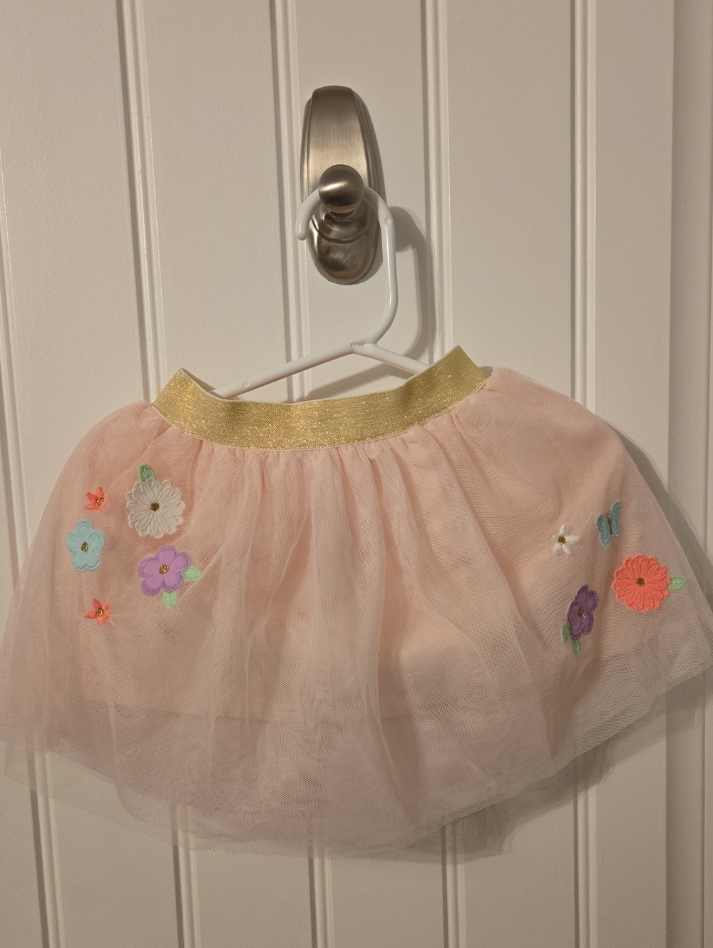 Carter's Light Pink Tulle Skirt with Gold Waistband and Embroidered Flowers